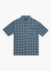 AFENDS Mens Position - Seersucker Short Sleeve Shirt - Navy Check