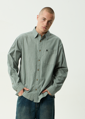 AFENDS Mens Pinned - Oversized Striped Long Sleeve Shirt - Sycamore Stripe