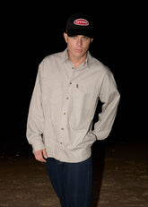AFENDS Mens Lennox - Oversized Long Sleeve Shirt - Olive Stripe