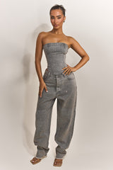 The Kai Rhinestone Corset in Grey