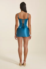 The Acaica Satin Corset Top in Royal Blue