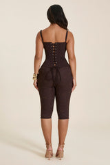 The Everly Lace Up Corset Top in Brown