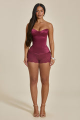 The Sasha Satin Corset Top in Wine