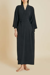Queenie Black Robe in Silk Crêpe de Chine