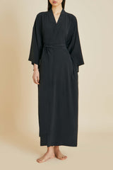 Queenie Black Robe in Silk Crêpe de Chine