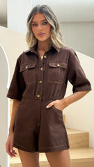 Rayla Denim Playsuit - Chocolate