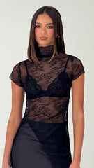 Ria Sheer Top - Black Lace