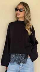 Kylan Lace Trim Sweater - Black