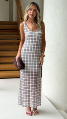Britt Maxi Dress - Neutral Check
