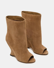 Rylix Taupe Suede Wedge Peep-Toe Women'S Ankle Boot