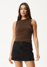 AFENDS Womens Peony - Rib High Neck Tank - Coffee
