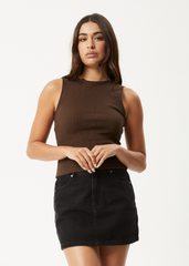 AFENDS Womens Peony - Rib High Neck Tank - Coffee
