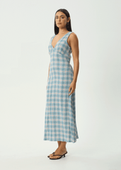 AFENDS Womens Tully - Seersucker Maxi Dress - Position Lake Check