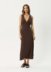 AFENDS Womens Tully - Seersucker Maxi Dress - Coffee