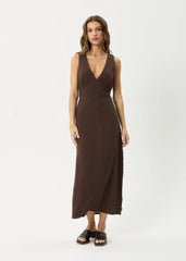 AFENDS Womens Tully - Seersucker Maxi Dress - Coffee