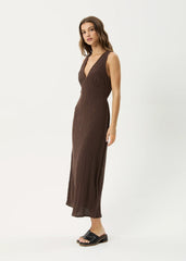 AFENDS Womens Tully - Seersucker Maxi Dress - Coffee