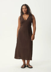 AFENDS Womens Tully - Seersucker Maxi Dress - Coffee
