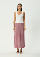 AFENDS Womens Lita - Seersucker Maxi Skirt - Base Burgundy Check