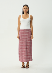 AFENDS Womens Lita - Seersucker Maxi Skirt - Base Burgundy Check