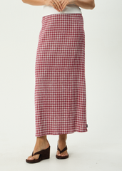 AFENDS Womens Lita - Seersucker Maxi Skirt - Base Burgundy Check