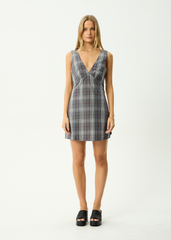 AFENDS Womens Eboni - Check Mini Dress - Gunmetal