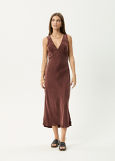AFENDS Womens Gia - Cupro Maxi Dress - Hazelnut