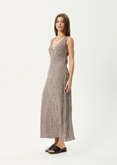 AFENDS Womens Tully - Seersucker Maxi Dress - Base Coffee Check