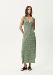 AFENDS Womens Tully - Seersucker Maxi Dress - Base Deep Green Check