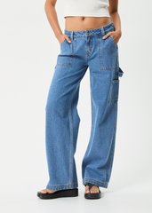 AFENDS Womens Lexi - Low Rise Workwear Jean - Worn Blue