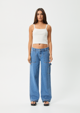 AFENDS Womens Lexi - Low Rise Workwear Jean - Worn Blue