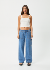 AFENDS Womens Lexi - Low Rise Workwear Jean - Worn Blue