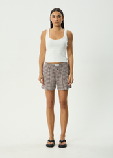 AFENDS Womens Base - Seersucker Boxer Short - Coffee Check