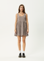 AFENDS Womens Jesse - Seersucker Mini Dress - Coffee Check