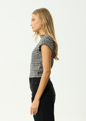 AFENDS Womens Wren - Seersucker Top - Steel Check