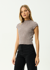 AFENDS Womens Wren - Seersucker Top - Coffee Check