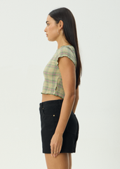 AFENDS Womens Darcy - Seersucker Top - Green Check