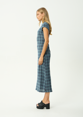 AFENDS Womens Elodie - Seersucker Midi Dress - Position Navy Check