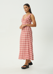 AFENDS Womens Position Tully - Seersucker Maxi Dress - Red Check