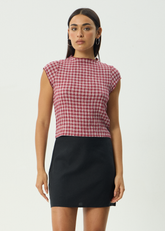 AFENDS Womens Wren - Seersucker Top - Burgundy Check