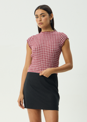 AFENDS Womens Wren - Seersucker Top - Burgundy Check