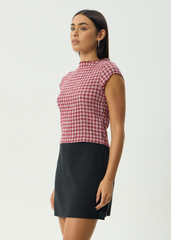 AFENDS Womens Wren - Seersucker Top - Burgundy Check