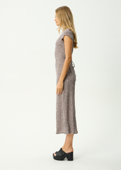 AFENDS Womens Elodie - Seersucker Midi Dress - Base Coffee Check