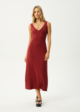 AFENDS Womens Iris - Knit Midi Dress - Red Rum
