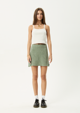 AFENDS Womens Base - Seersucker Mini Skirt - Deep Green Check