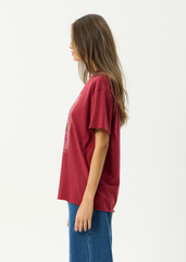 AFENDS Womens Single N Thorny - Oversized Tee - Burgundy