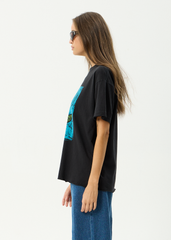 AFENDS Womens Single N Thorny - Oversized Tee - Stone Black