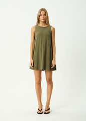 AFENDS Womens Halle - Linen Mini Dress - Deep Olive