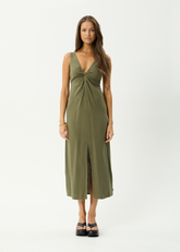 AFENDS Womens Halle - Linen Maxi Dress - Deep Olive