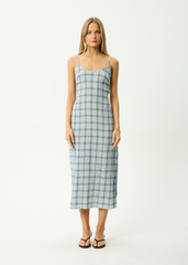 AFENDS Womens Rumi - Seersucker Midi Dress - Overcast Check