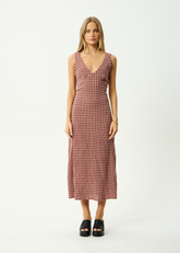 AFENDS Womens Tully - Seersucker Maxi Dress - Capricorn Burgundy / Beige Check